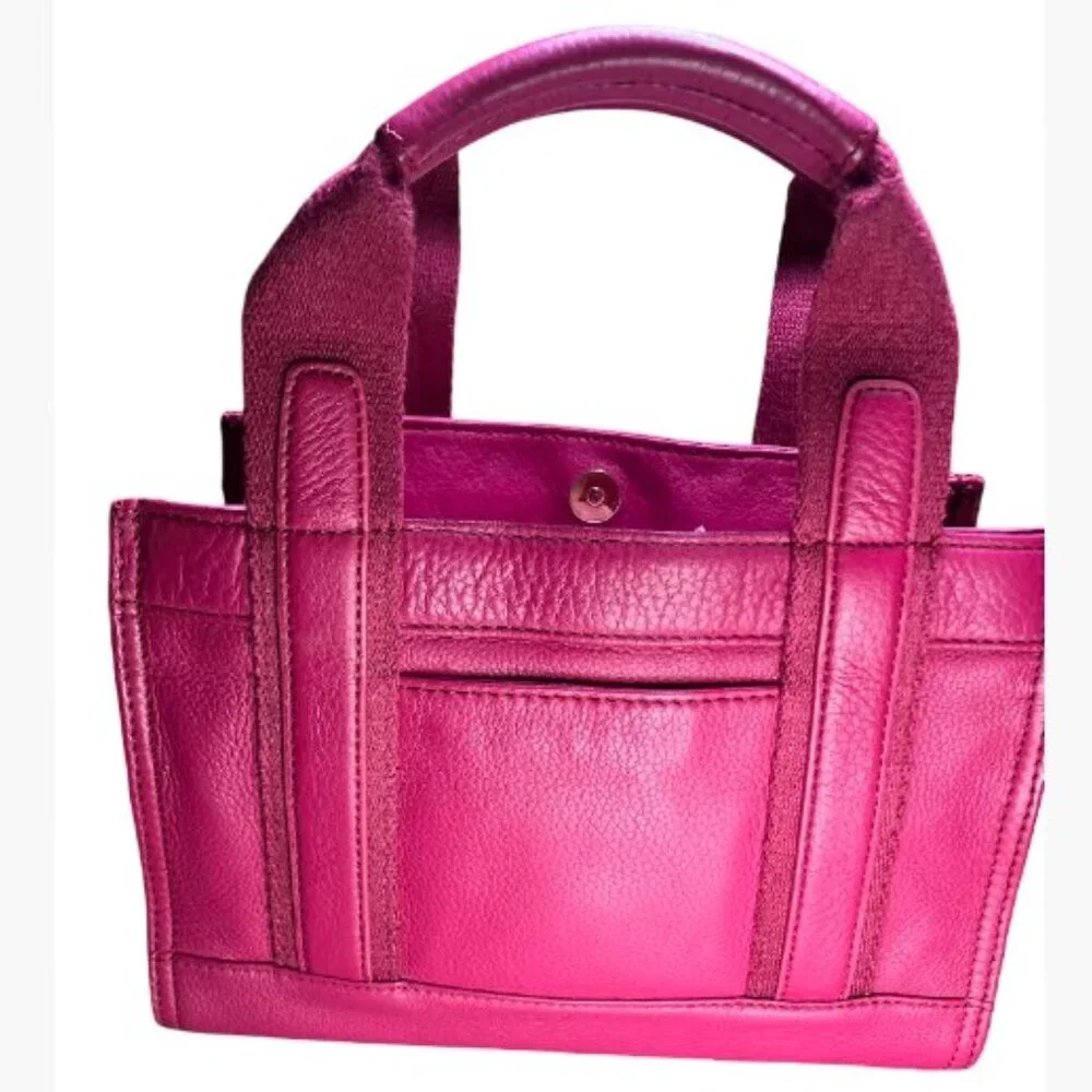 Tory Burch Ella   PM Party Host Pick   Small Leather and Canvas Tote Magenta EUC - Picture 5 of 14